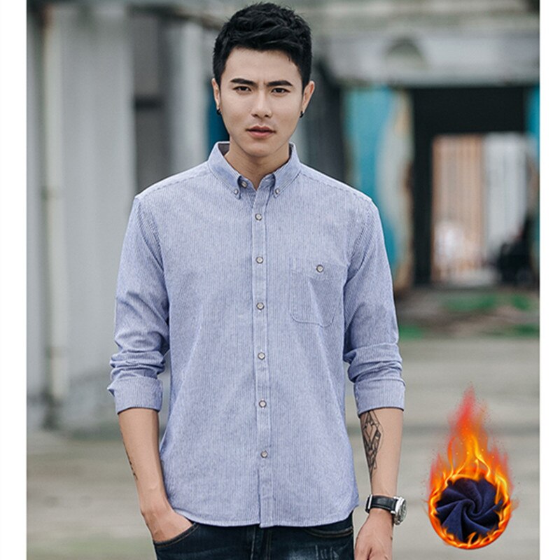 Men's Dress Shirts Spring Stripe Shirts Male 100% Cotton Shirts Full Sleeve Plus velvet to keep warm Recreational shirts