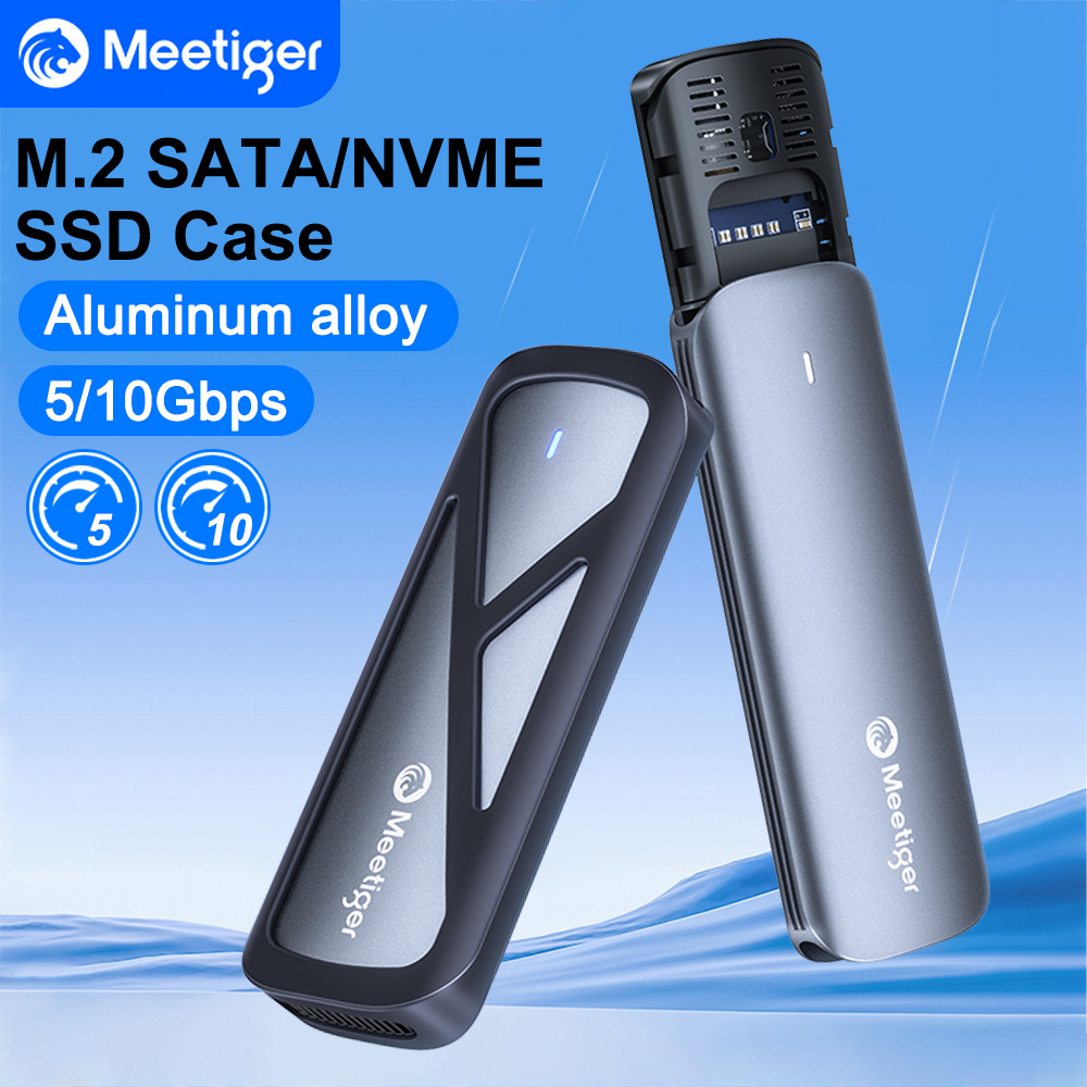 Meetiger M.2 NVMe SSD Enclosure 5/10Gbps PCIe External Case for M.2 NVMe NGFF SATA SSD adapter Tool Free Built-in Cooling Vest