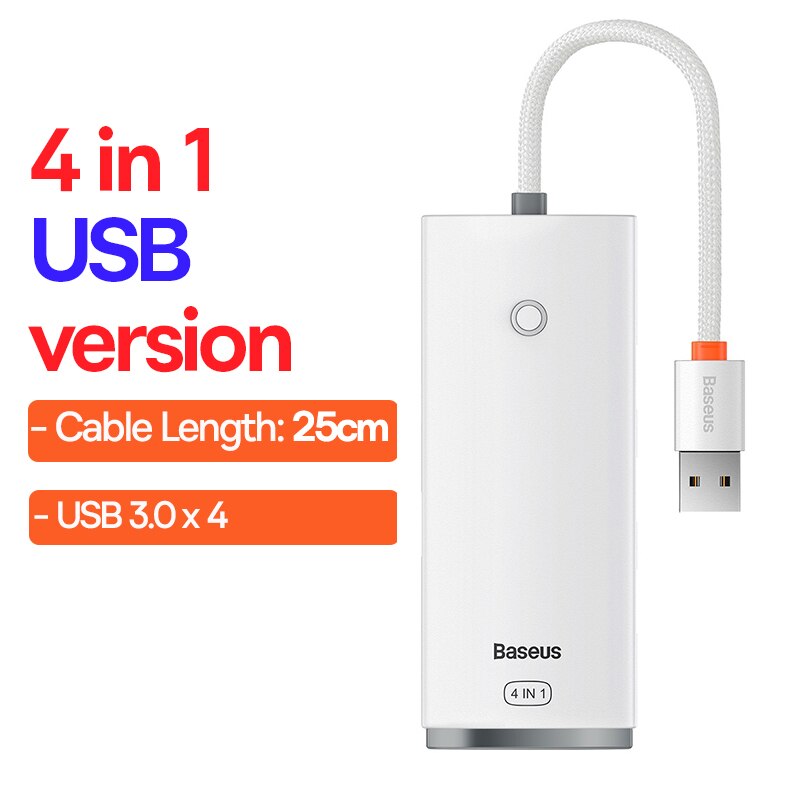 Baseus Usb Hub 4 In 1 Usb C Hub Usb Type C Naar Multi Usb 3.0 Adapter Voor Macbook Pro air Huawei Mate 30 USB-C 3.0 Splitter: USB 25cm White