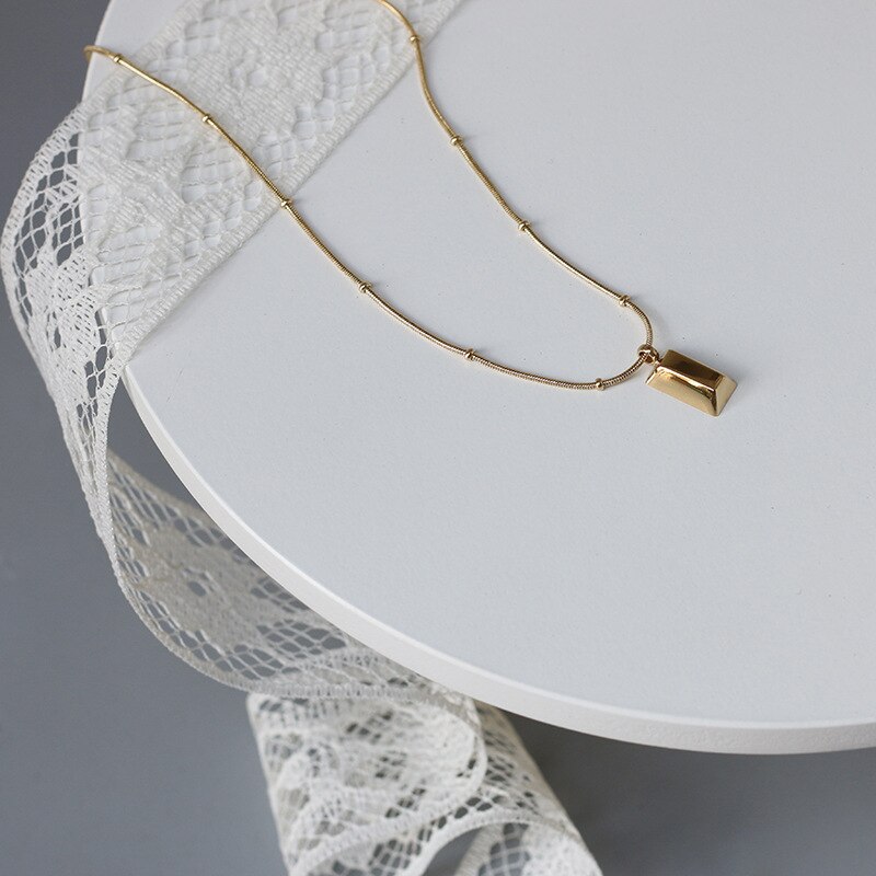 Minimalistische Non-Vervagen Rvs Vergulde Kralen Snake Chain Kleine Gouden Baksteen Hanger Ketting Voor Meisje