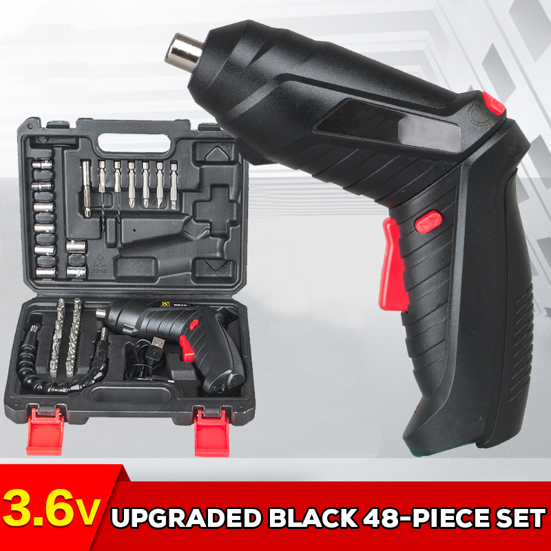Electric Screwdriver 3.6V Portable USB Charging Cordless Battery Screwdriver Power Drill Bit Screw Driver Kit Hand Repair Tools: Black-48