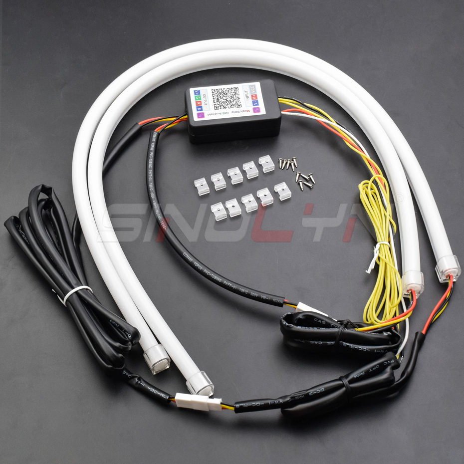 Sinolyn DRL RGB LED Strips Sequential Flowing Dynamic Turn Signal Flexible Lights Headlight Decorative Lights APP Control 12V