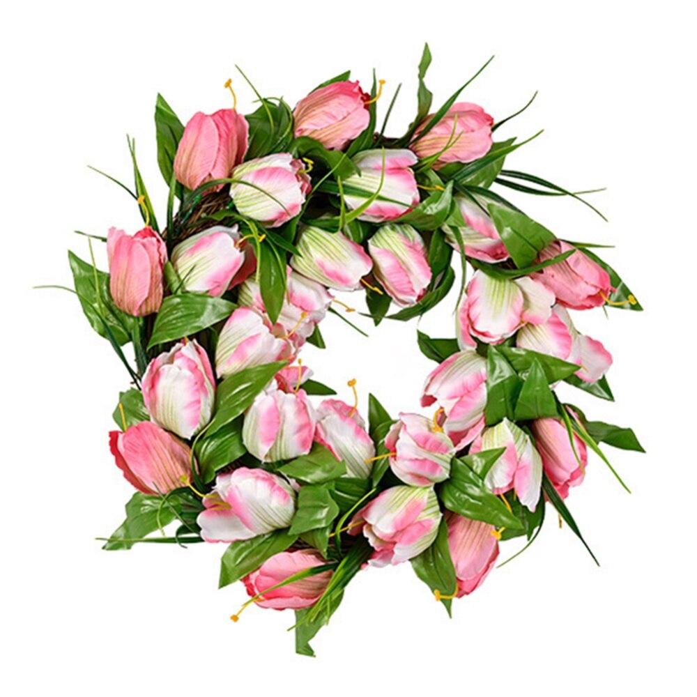 Spring and Summer Simulation Garland Porch Yard Wedding Wreath Tulip Forest Home Front Door Wall Rattan Circle Garlands Decor: C