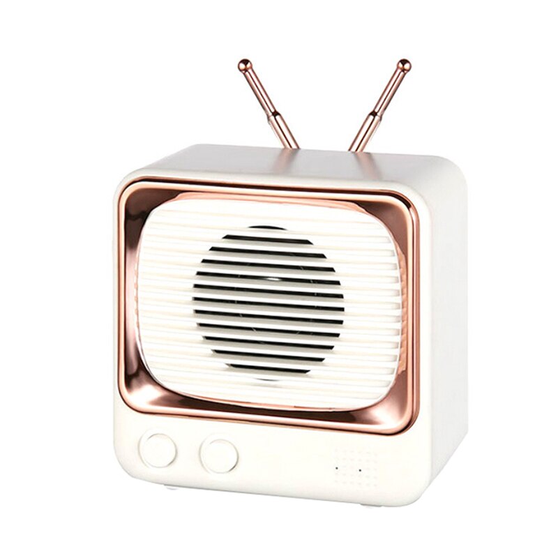 Dw02 retro liten tv bluetooth 5.0 mini högtalare trådlöst hem utomhus slappna av radio usb / tf  mp3 spelare kort trådlös subwoofer: Vit
