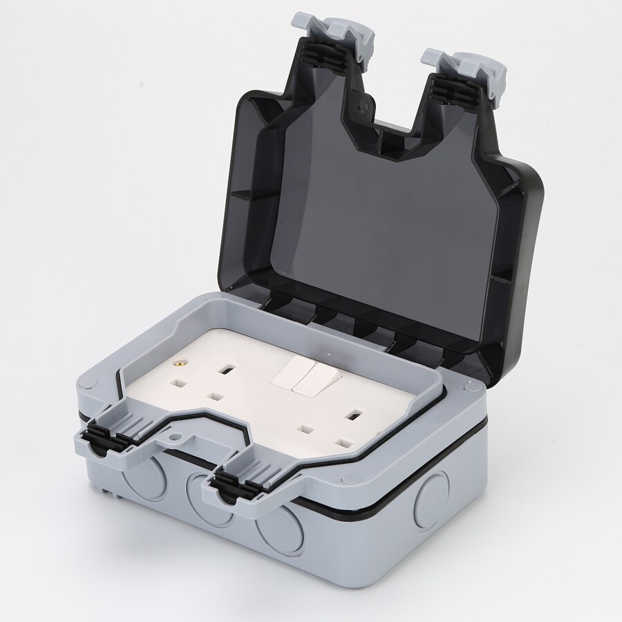 UK Wall Outlet 13A 2 Gang Weatherproof Outdoor Switched Socket IP66 Electric Switch And Socket