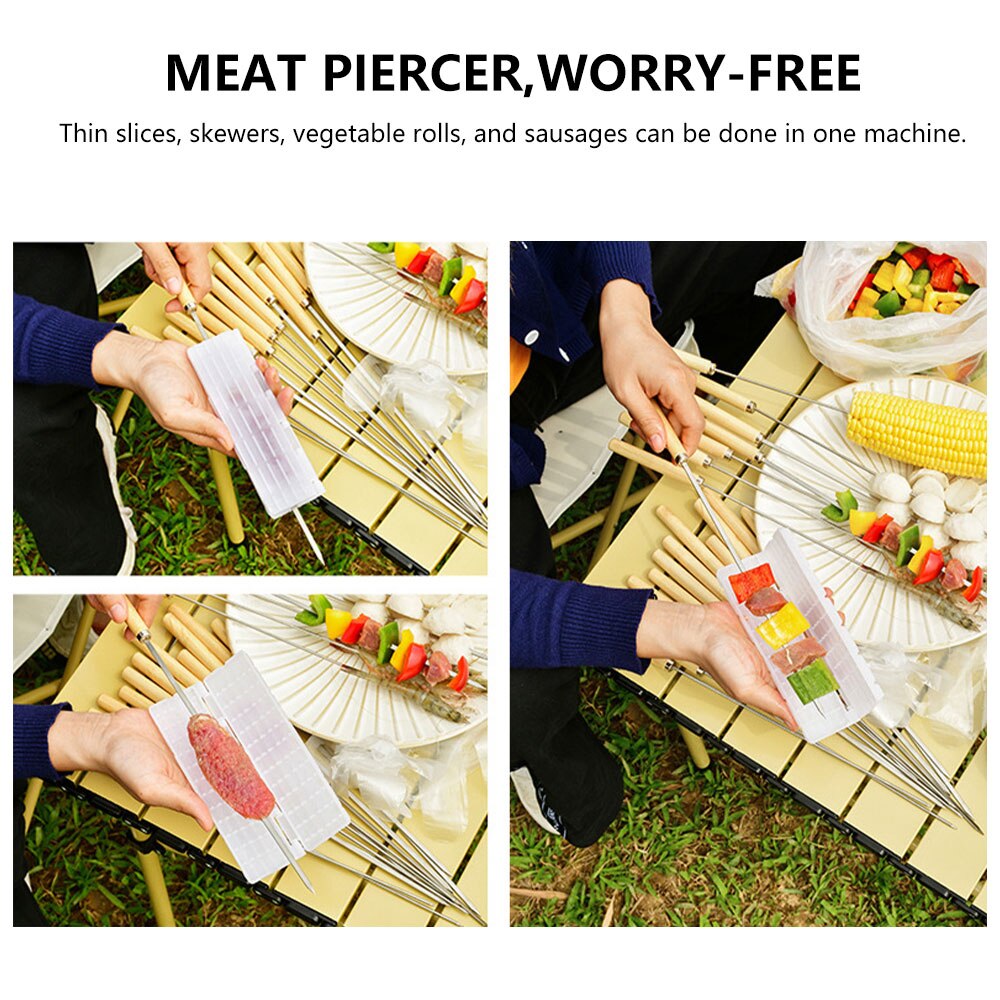 20 Pcs BBQ Barbecue Skewers Stainless Steel Barbecue Grilling Kebab Skewers Needle Reusable Camping BBQ Meat Sticks Kitchen Tool