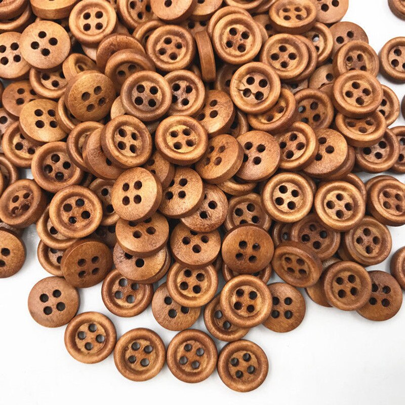 DIY 200X Houten bruin Knoppen Naaien 4-gaten Scrapbooking Ronde Knop Ambachten 12mm