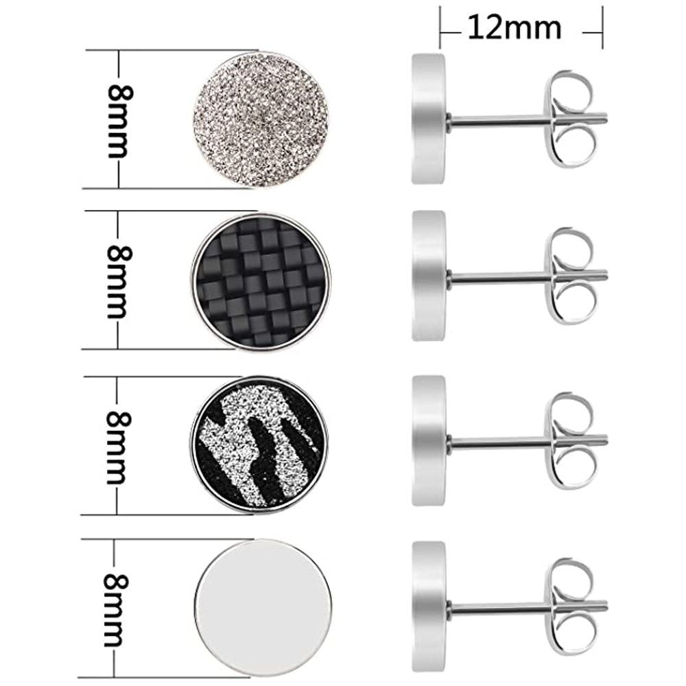 Zwarte Ronde Stud Oorbellen Set Voor Mannen Vrouwen 316L Chirurgisch Roestvrij Staal Matte Black Oorstekers 4 Pairs