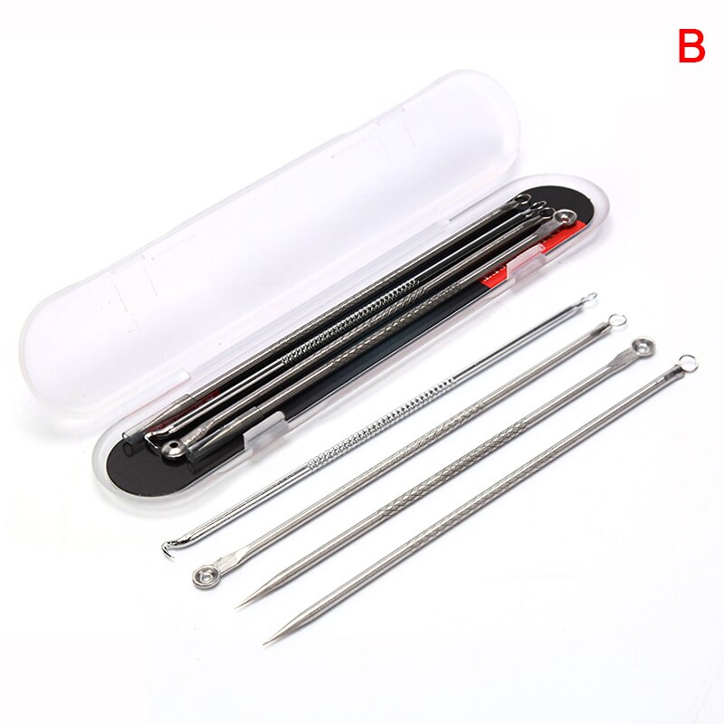 Set van 4/5 stuks mee-eter comedonen acne puistjes mee-eter verwijderaar gereedschap naalden gezicht poriën reiniger lepel voor gezichtshuidverzorging gereedschap: B