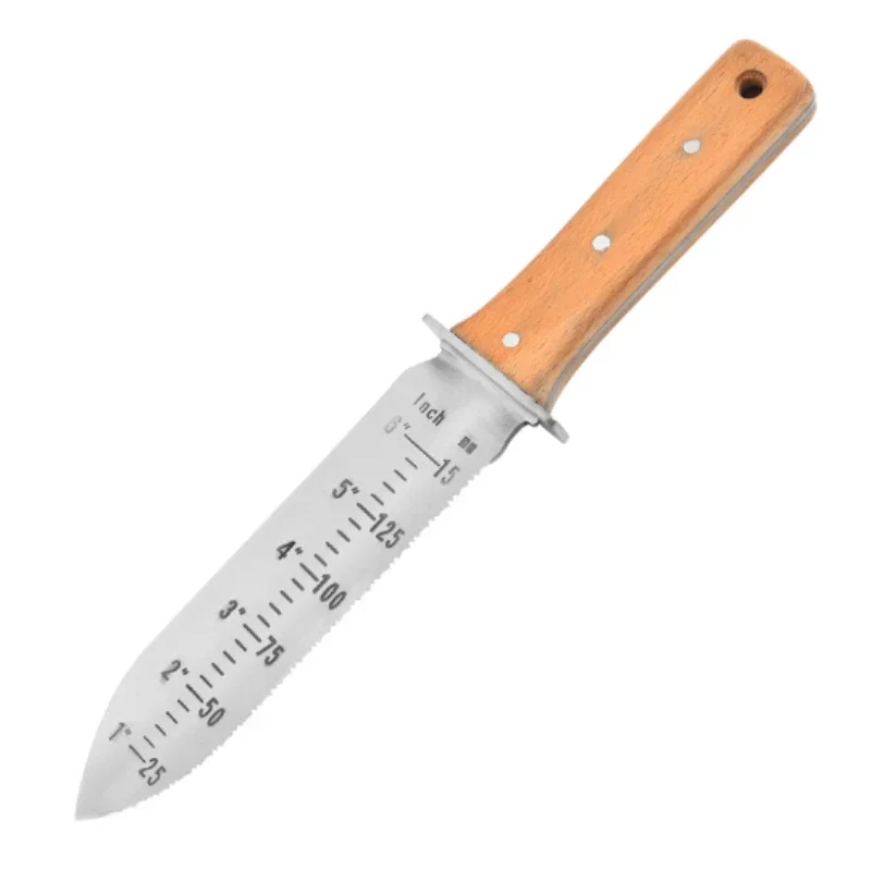 Hori hori hagekniv med lærslire, beskyttende håndbeskytter, slipestein inkludert, for luking, graving