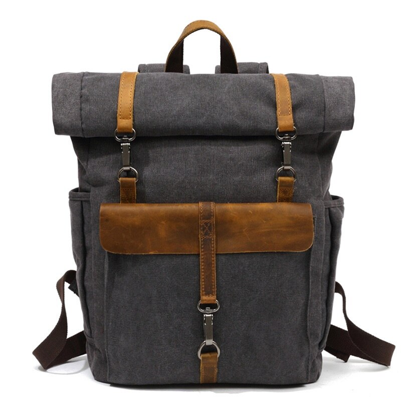 Canvas Leather Backpacks 16" Laptop Daypack for Traveling Teenager Back Pack Student Computer Rucksacks