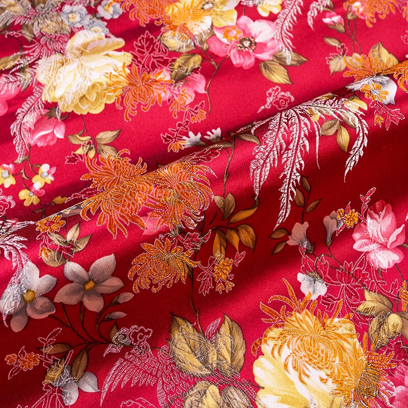 Blomster imitasjon silke damask stoffer brokade jacquard mønster symateriale til cheongsam kimono av diy stoff til kjole: 4