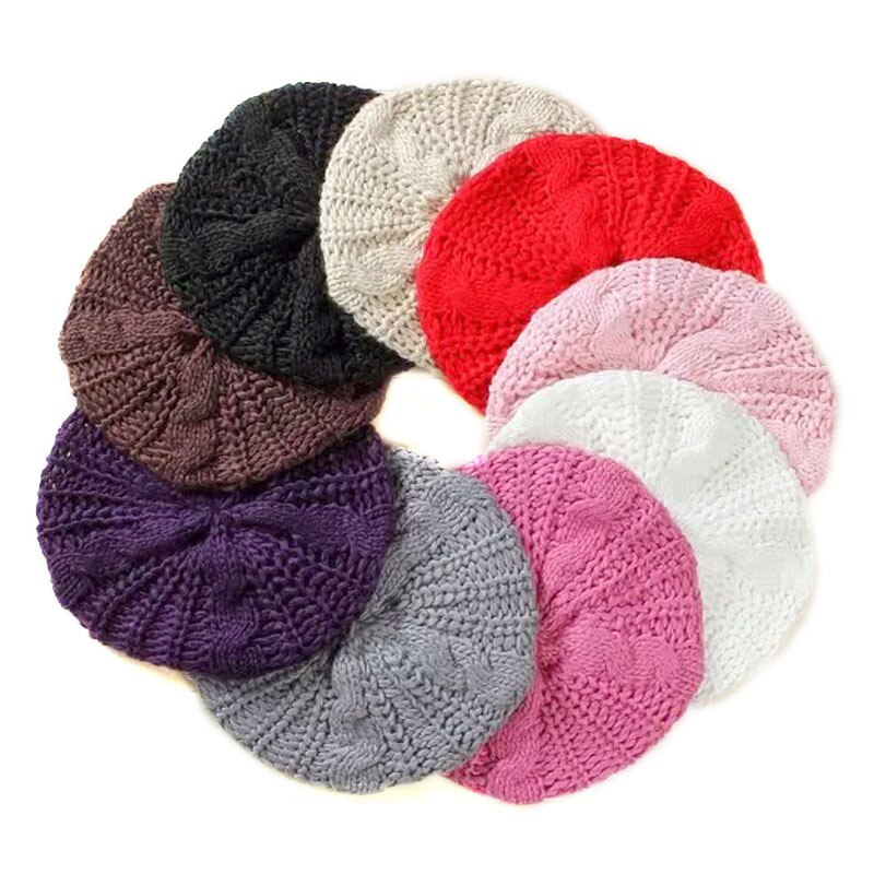 Woman Winter Knitted Beret Hats Women's Lady Beret Braided Baggy Beanie Crochet Warm WalkingWinter Hat Ski Cap
