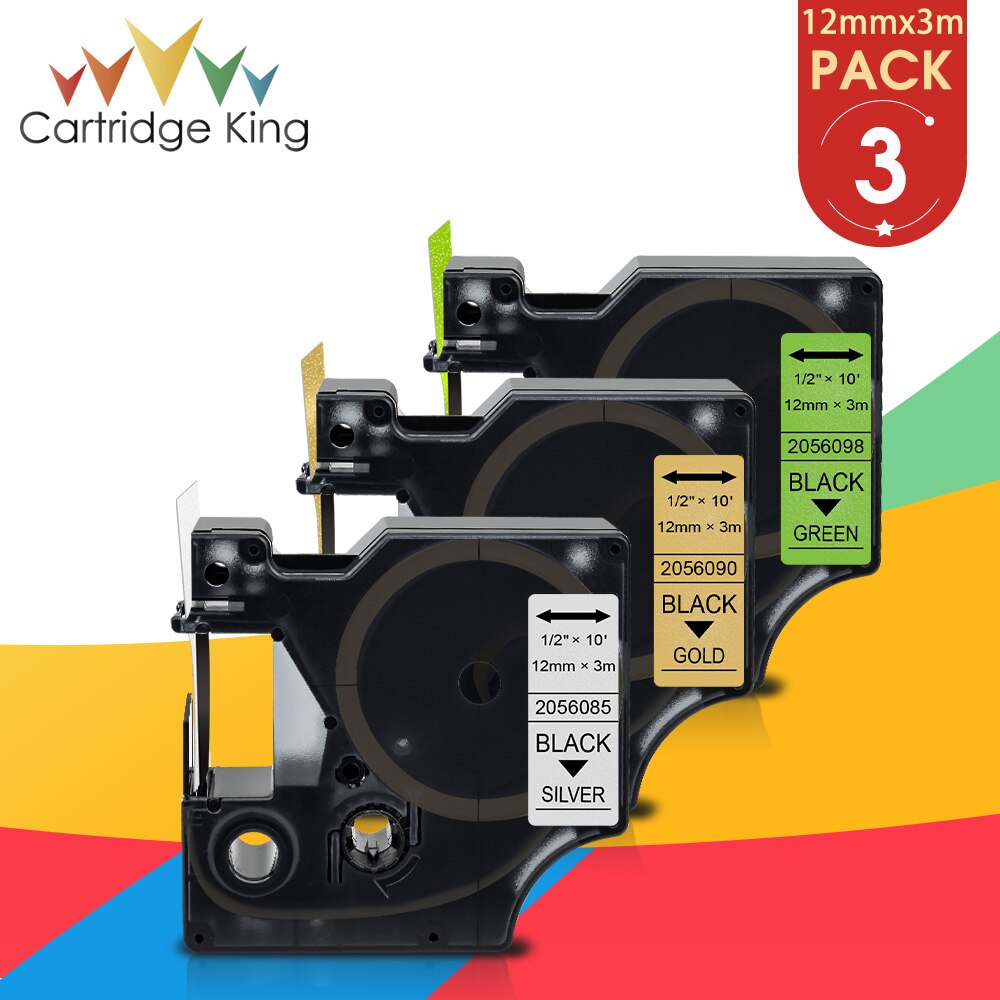 6PK 12Mm Zwart Op Wit Glitter Label Tape Vervangen Dymo D1 45021 45013 2056121 2056091 2056094 2056098 Voor Dymo labelmanager 160: 3 Color-1