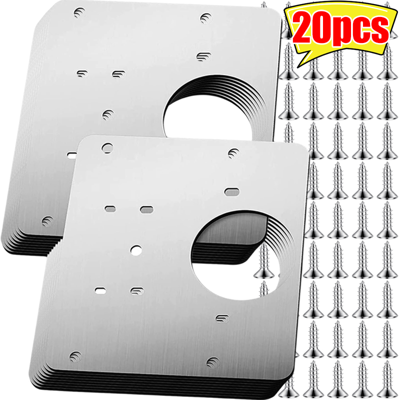 Cabinet Hinge Repair Plate Kits Stainless Steel Door Hinges Mounting Plate with Hole Replacement Bracket for Cupboard Furniture