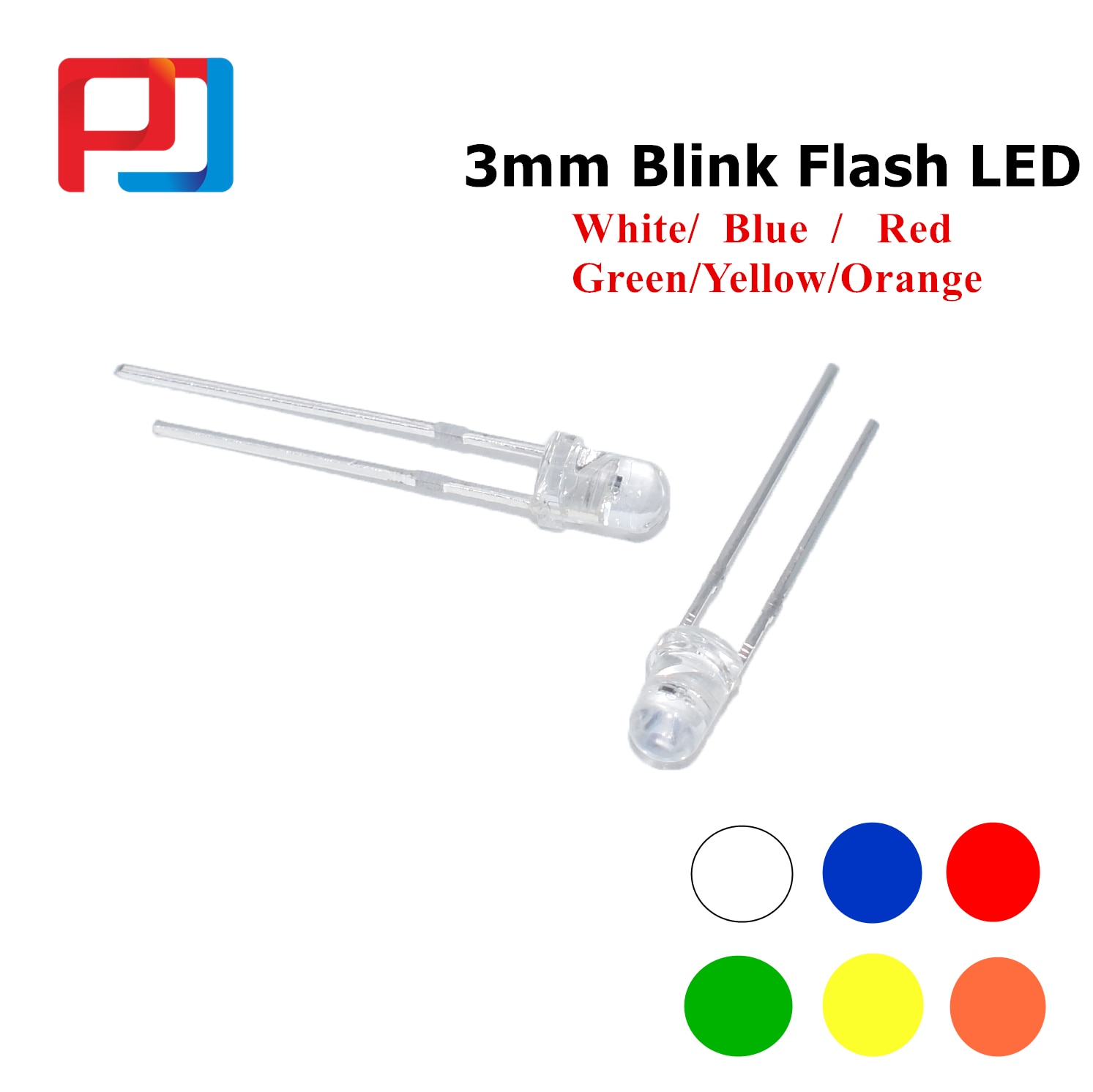 100 st 3mm led-dioder blinkar blinkande vit/röd/blå/grön/gul/orange blinkande 2- stift klara intermitente emitterande dioder  f3