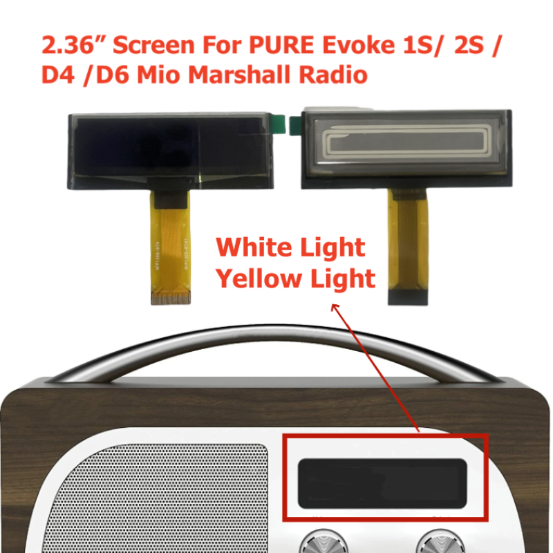 2.36" OLED Display For PURE Evoke 1s 2s D4 D6 Mio Marshall Radio Screen Yellow Light/ White Light 3003321501001 Replacement