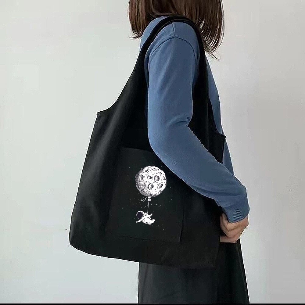 Boodschappentas Dames Canvas Tas Planeet Astronaut Afdrukken Reizen One-schouder Shopping Bags Wasbare Puur Katoen Opslag Draagtas: Style 5