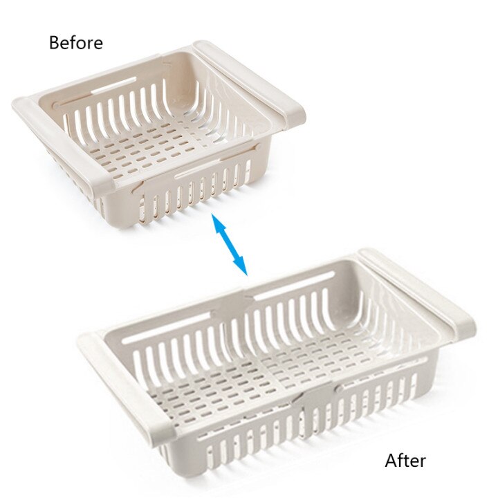 Kitchen Fridge Organizer Adjustable Stretchable Refrigerator Organizer Drawer Basket Kitchen Food Accessories Storage Rack Box: off-white