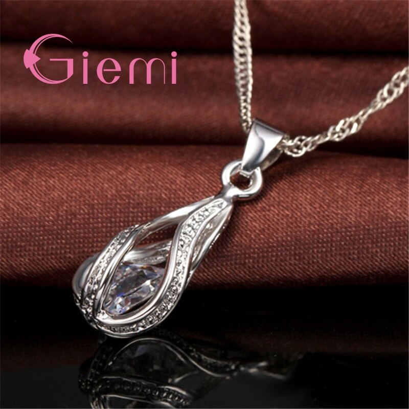 Top 925 Sterling Silver Jewelry Sets for Women Bijoux Birthday Anniversary Cute Waterdrop Earring Necklace with CZ