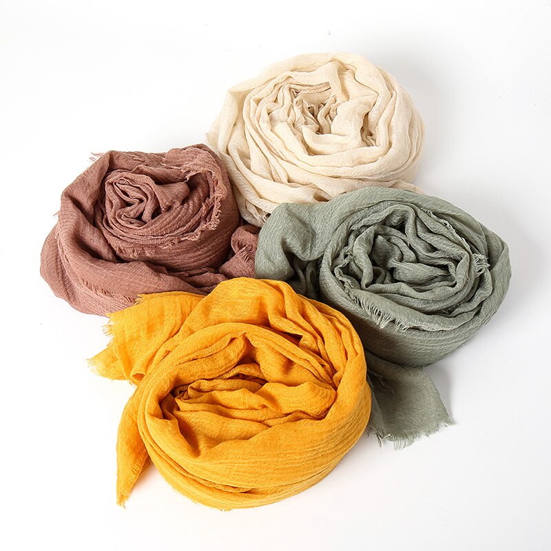Plain Crinkle Cotton Scarf Women Muslim Hijab Large Size Tassel Scarves Stoles Pleated Islamic Bandana 10pcs/Lot