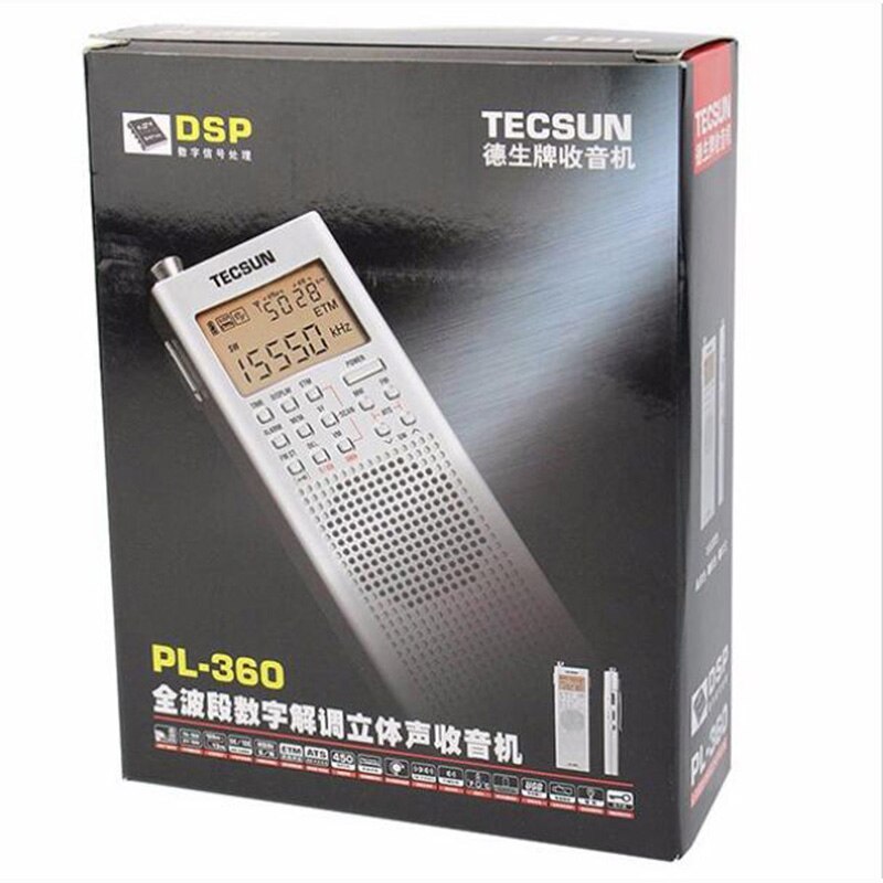 Tecsun-receptor DSP PL-360 Radio FM MW SW LW, antena externa AM, grabadora de Radio portátil para exteriores,