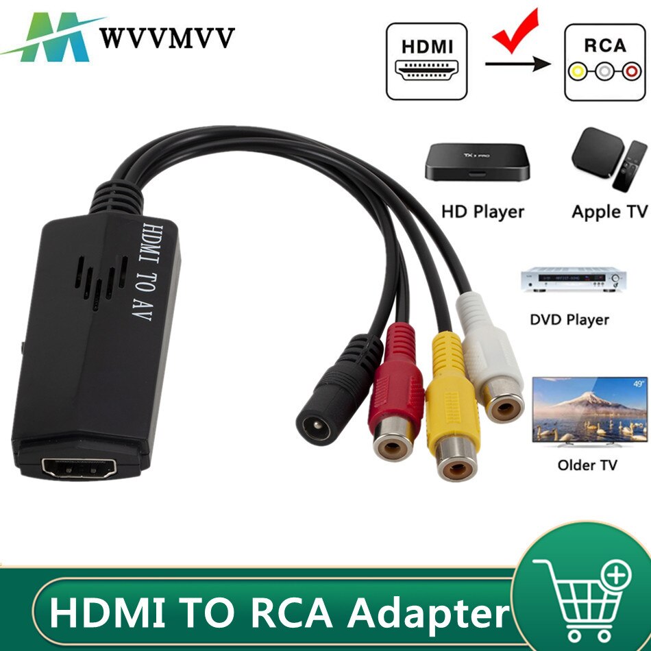 WVVMVV cavo da HDMI a RCA convertitore Video/Audio HD 1080P convertitore da maschio a RCA AV per HDTV DVD TV Short ZF