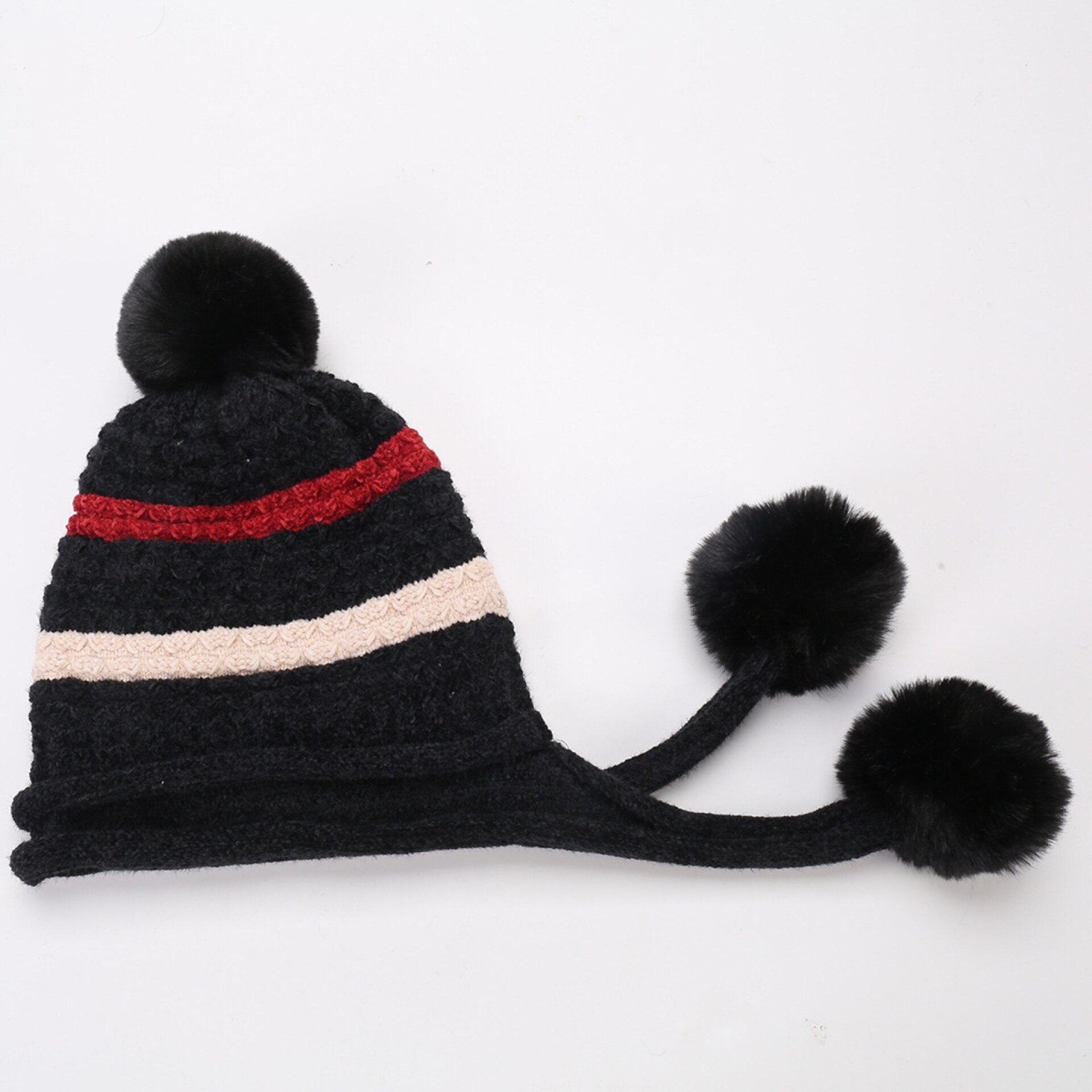 Gorro de punto de terciopelo para mujer, gorro grueso de estilo Ruso, negro, azul marino y blanco, cálido, novedad de otoño e invierno,: Negro