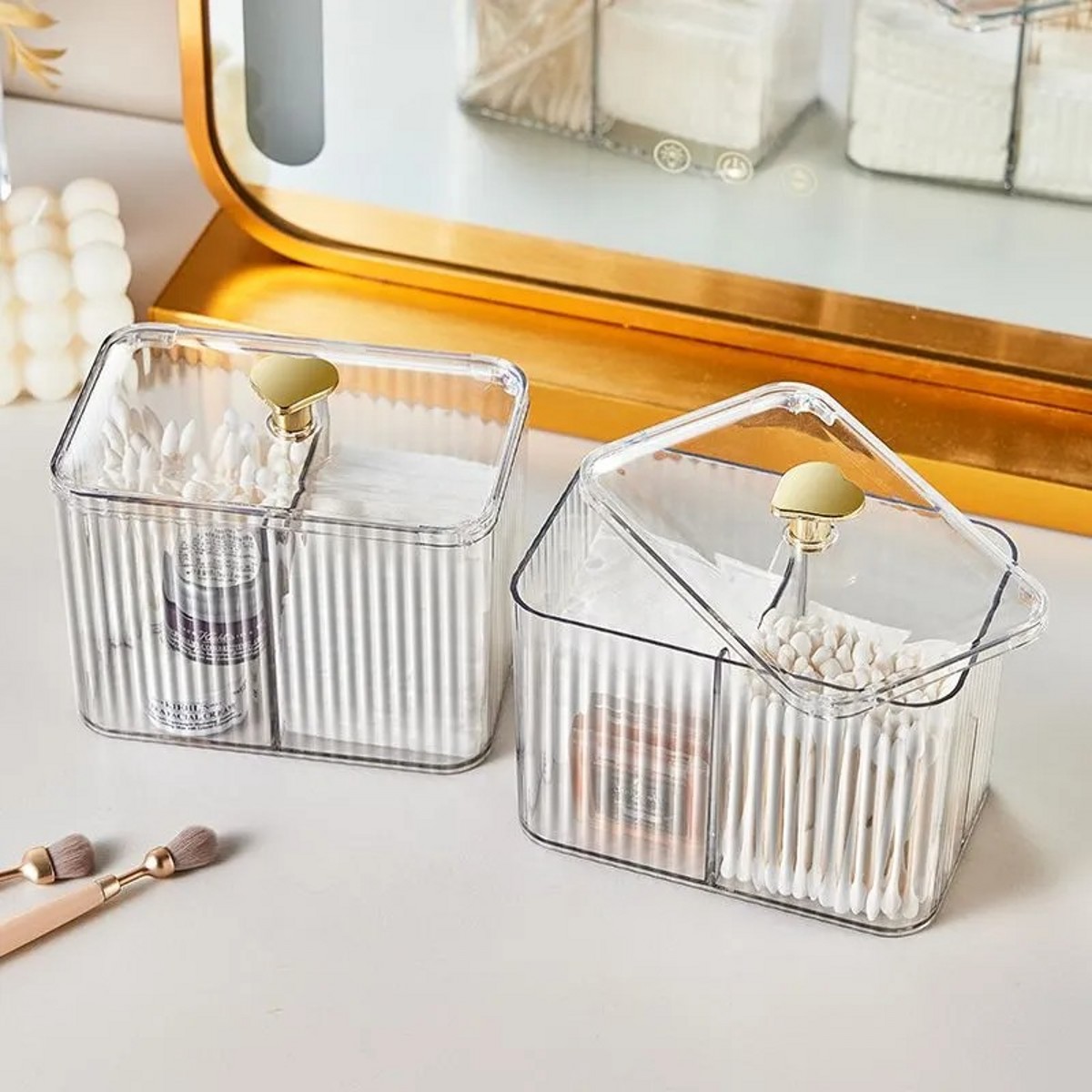 Qtip – distributeur de support transparent pour salle de bain, pot d'écouvillon/tampon/boule, conteneur, boîtes de rangement de cosmétiques pour vanité: Gris clair