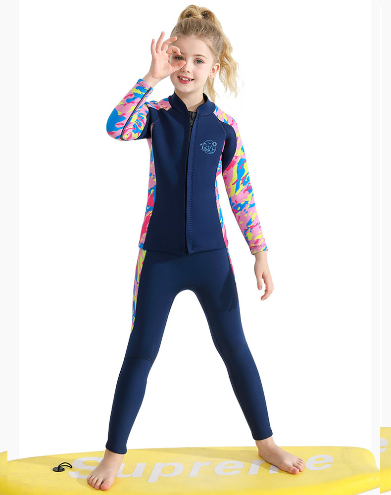 Kinder Wetsuit Top Jack + Broek Voor Jongens Meisjes Jeugd, Kinder Natpak Shirt Neopreen 2.5Mm Lange Mouw Rits Badpak Met Rits Aan De Voorkant