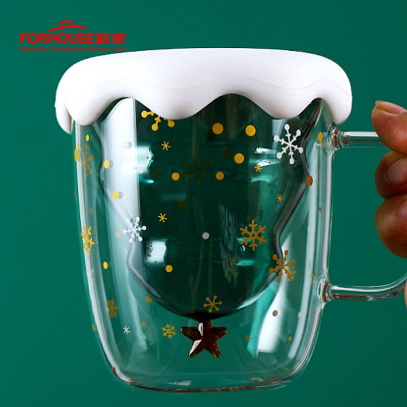 300ML Double Layered Anti Scald Glass Christmas Tree Starry Sky Coffee Mug Thermal Insulation Milk Cup