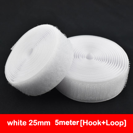 5 Meters/pair Nylon Klittenbandsluiting Tape Geen Lijm Haak Lus Lijm Naaien-Op Magic Tape Diy Kleding accessoires: 25MM  White