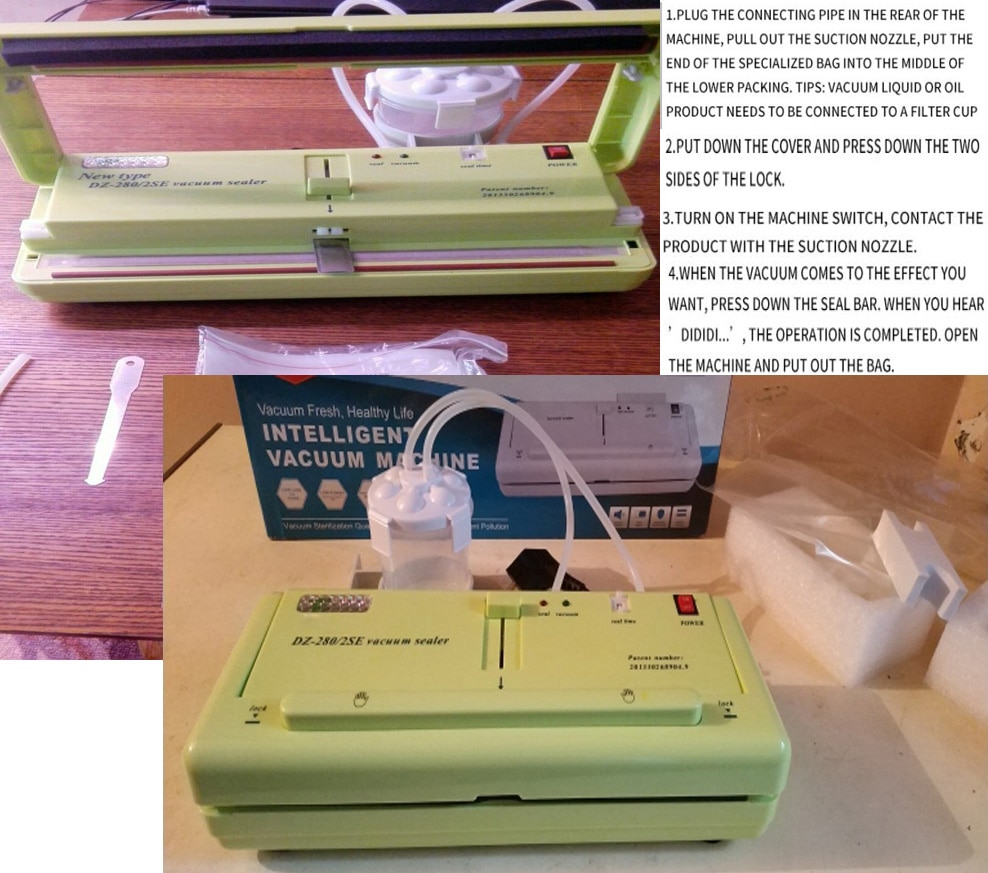 Droge En Vloeibare Food Vacuum Sealer Verpakking Machine Semi-Automatische Vacuüm Packer 110 V-220 V Met Vacuüm Zakken groen