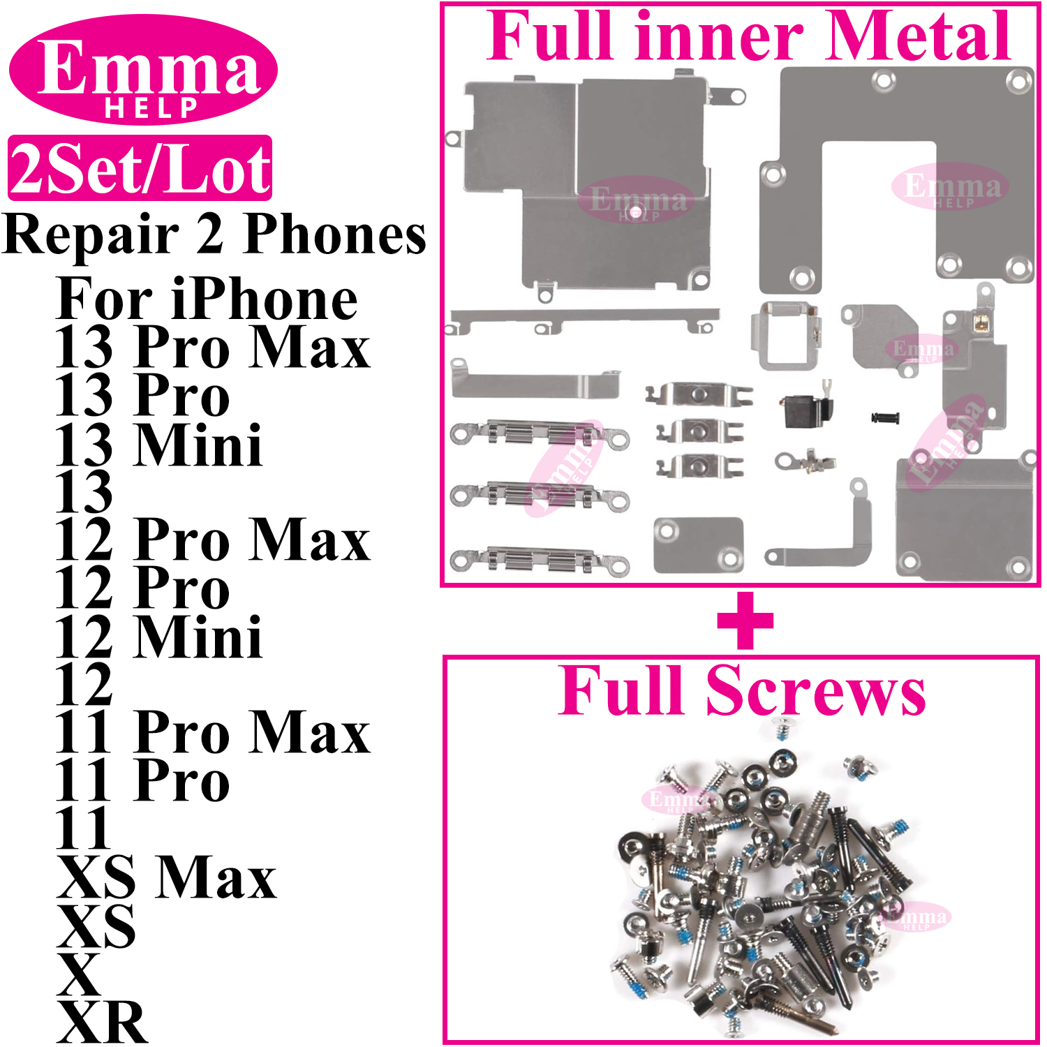2set Full Inside Small Metal Holder Bracket Shield Plate Set Full Screws For iPhone 11 12 13 Pro Max X XS XR Repair Assessories