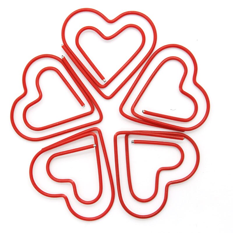 200pcs/lot Red heart-shaped Paper Clips Interesting Bookmark Clip Memo Clip Shaped Paper Clips for Office School Home