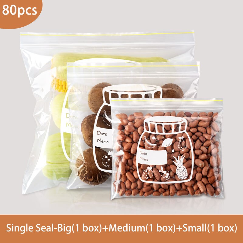 PE Food Storage Bag Leakproof Containers Reusable Stand Up Zip Shut Bag Fresh Bag Food Storage Containers Fresh-keeping Bag: Single seal mixed