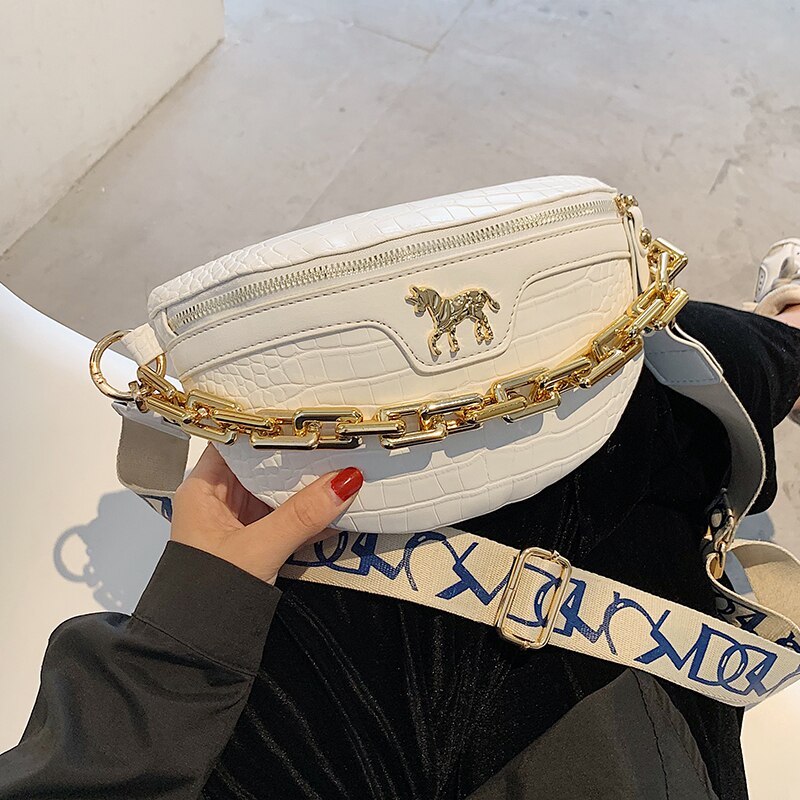 Bolso pequeño de piel sintética para mujer, bolsa de pecho a la , con cadena y cinturón de viaje,
