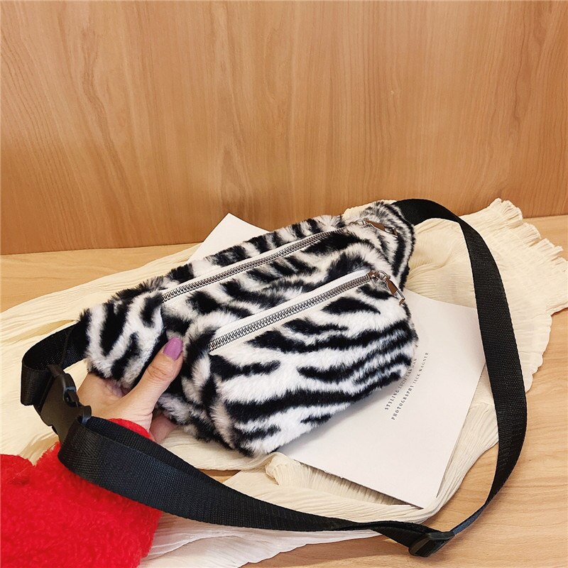 Pluche Taille Tas Voor Vrouwen Taille Riem Zakken Mode Zebra Patroon Crossbody Borst Bag Telefoon Pack Trend Meisje Schouder Fanny pack