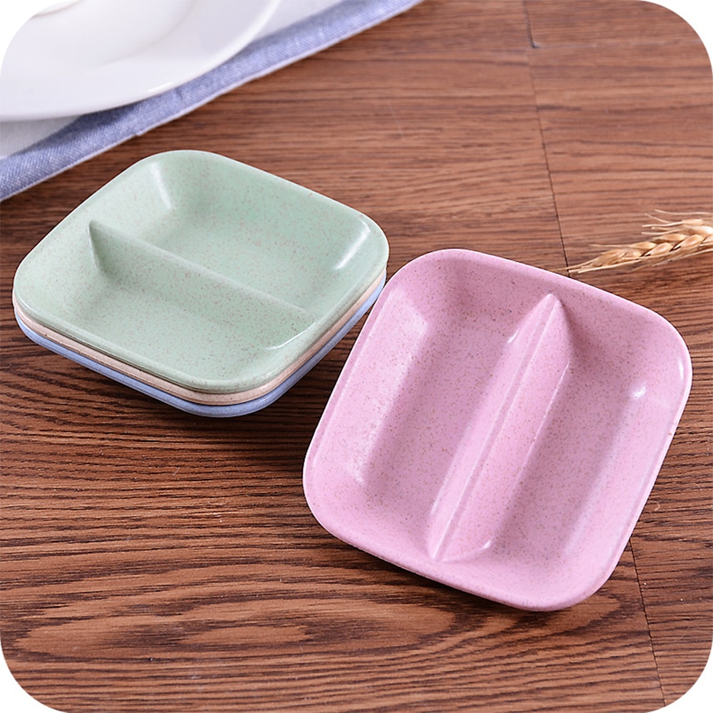 Double Grid Wheat Straw Tableware Adult Children Dishes Kids Dinner Plate Eating Dinnerware Fruit And Vegetable Plate Dish