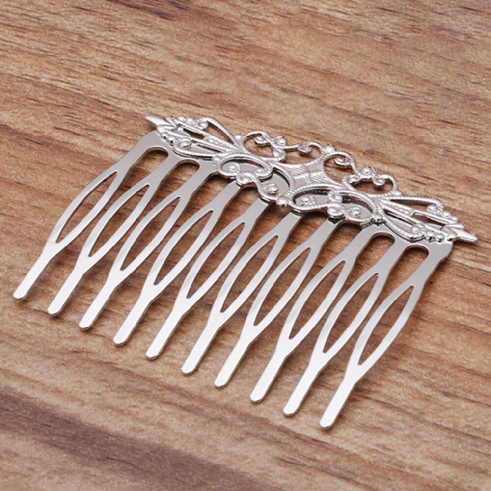 REGELIN-peineta antigua de cobre con 10 dientes para el cabello, joyería con abalorio, horquilla de flor para mujer, horquillas, pasadores, accesorios Retro para el cabello: rhodium