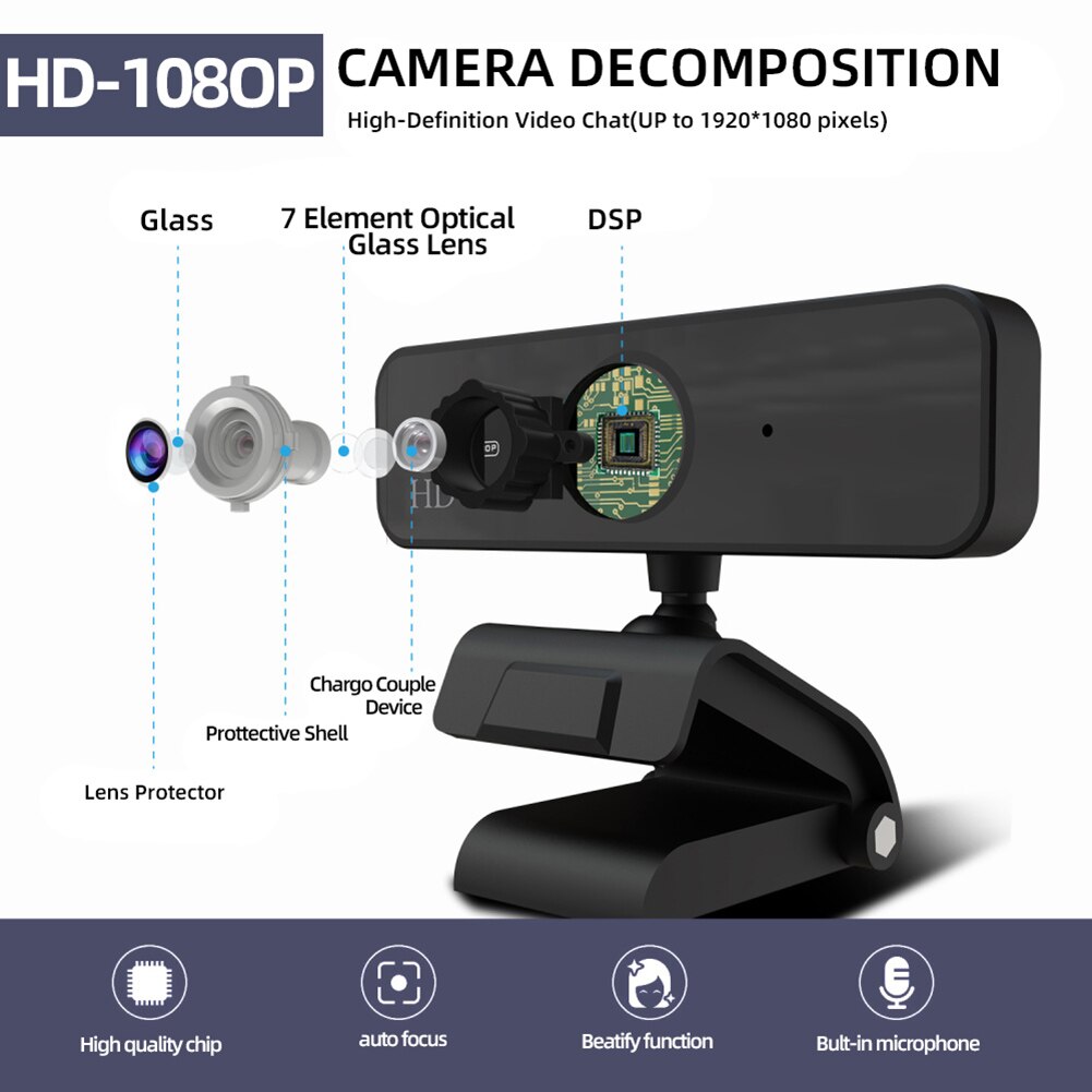 1080P HD Webcam Computer Camera USB Web Camera Laptop Webcams Built-In Sound-absorbing Microphone 1920 *1080 Dynamic Resolution