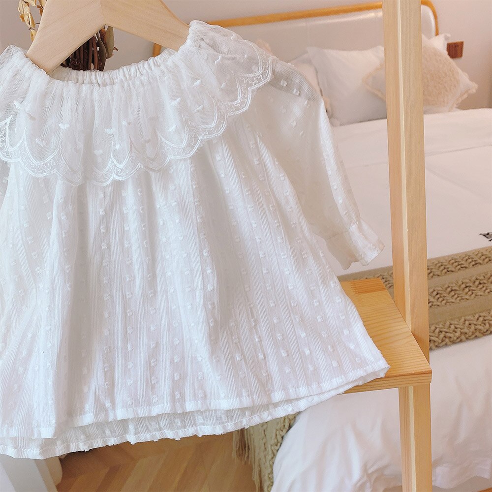 Blusas y Tops para niñas de otoño Amya , blusas blancas de encaje de Color sólido de princesa para niña bebé, Tops de manga larga, ropa para niños de cumpleaños