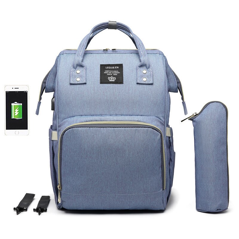 LEQUEEN Windel Taschen USB Mumie Mutterschaft Windel Tasche Große Baby Tasche Wasserdichte Reise Rucksäcke Pflege Taschen für Baby Pflege: Blau