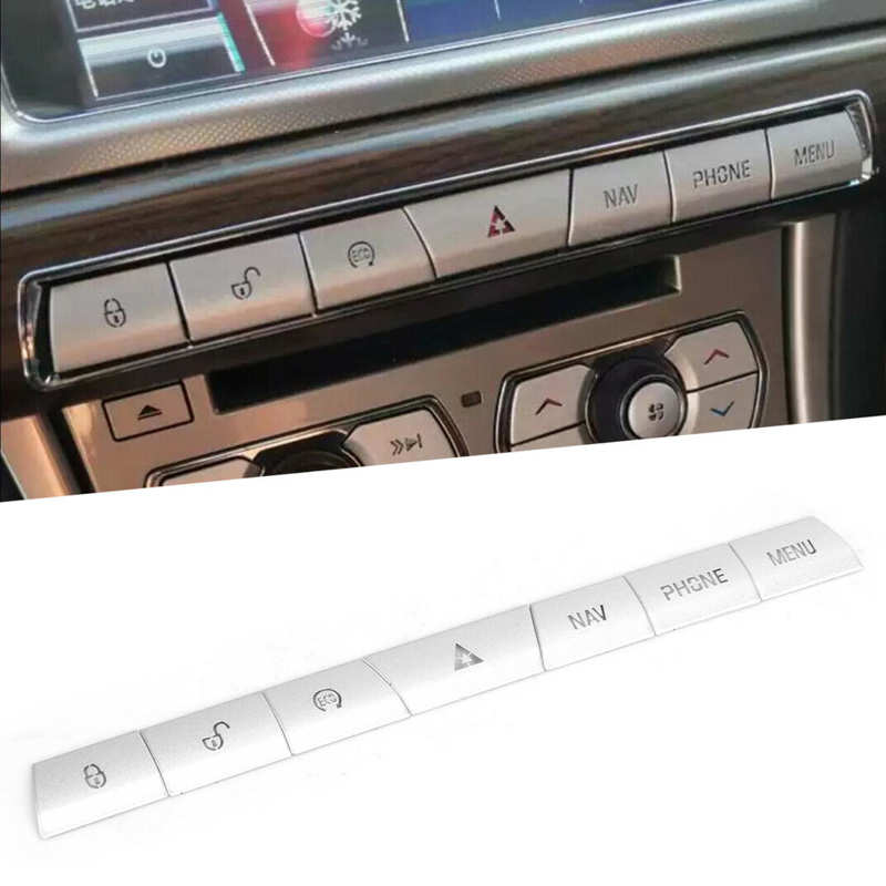 7Pcs Multimedia Panel Button Cover Sticker Silver Aluminium Alloy Fit for Jaguar XF Automobiles