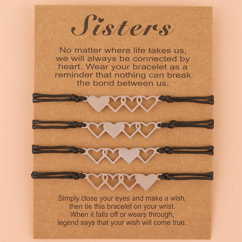 2/3/4 Sisters Bracelet Three Best Friend Bracelet Set Heart Shaped Hand Woven The Best Long Distance Friendship Bracelet: 4 Sister