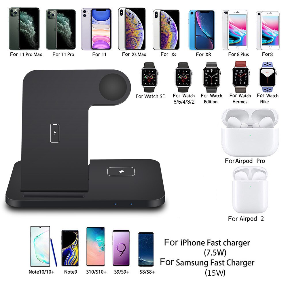 15W Qi Draadloze Oplader Voor Iphone 11 Xs Xr X 8 Samsung S10 S20 3 In 1 Opladen Dock station Voor Apple Horloge 6 5 4 3 Airpods Pro