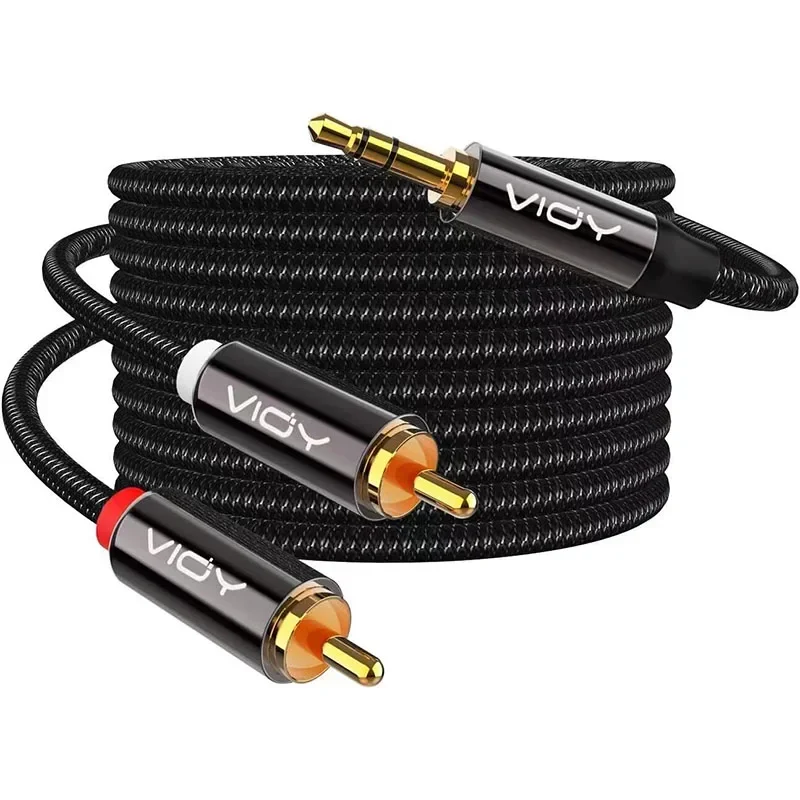 RCA naar 3,5 mm stereo audiokabel 100% schild 3,5 mm mannelijk naar 2RCA mannelijk Aux-snoer voor smartphone tablet luidspreker thuisbioscoop HDTV enz.: Black / 3m