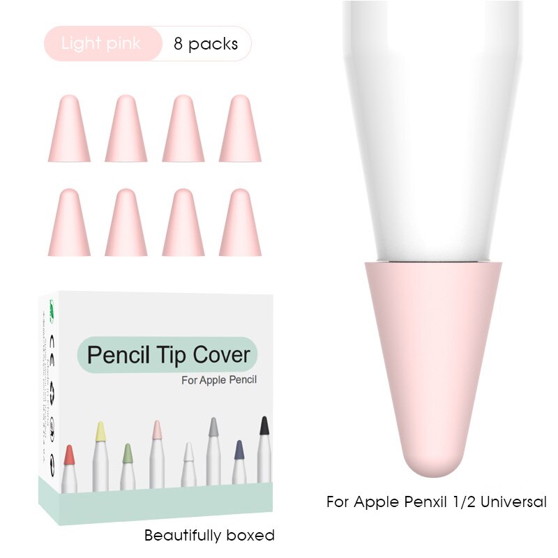 8 stk farver silikone blød udskiftning tip sag nib cover hud til æble blyant 1st 2nd stylus touchscreen pen tip cover covers: Lyserød