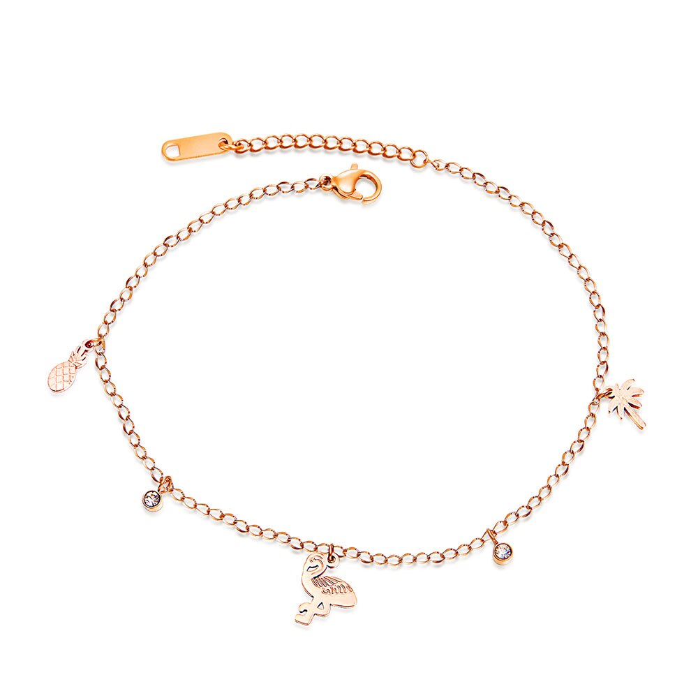 Lokaer Titan Stahl Böhmen Strand Kette & Link Fußkettchen Für Frauen Mädchen Trendy CZ Ananas Vogel Charme Fußkettchen A19030: Default Title