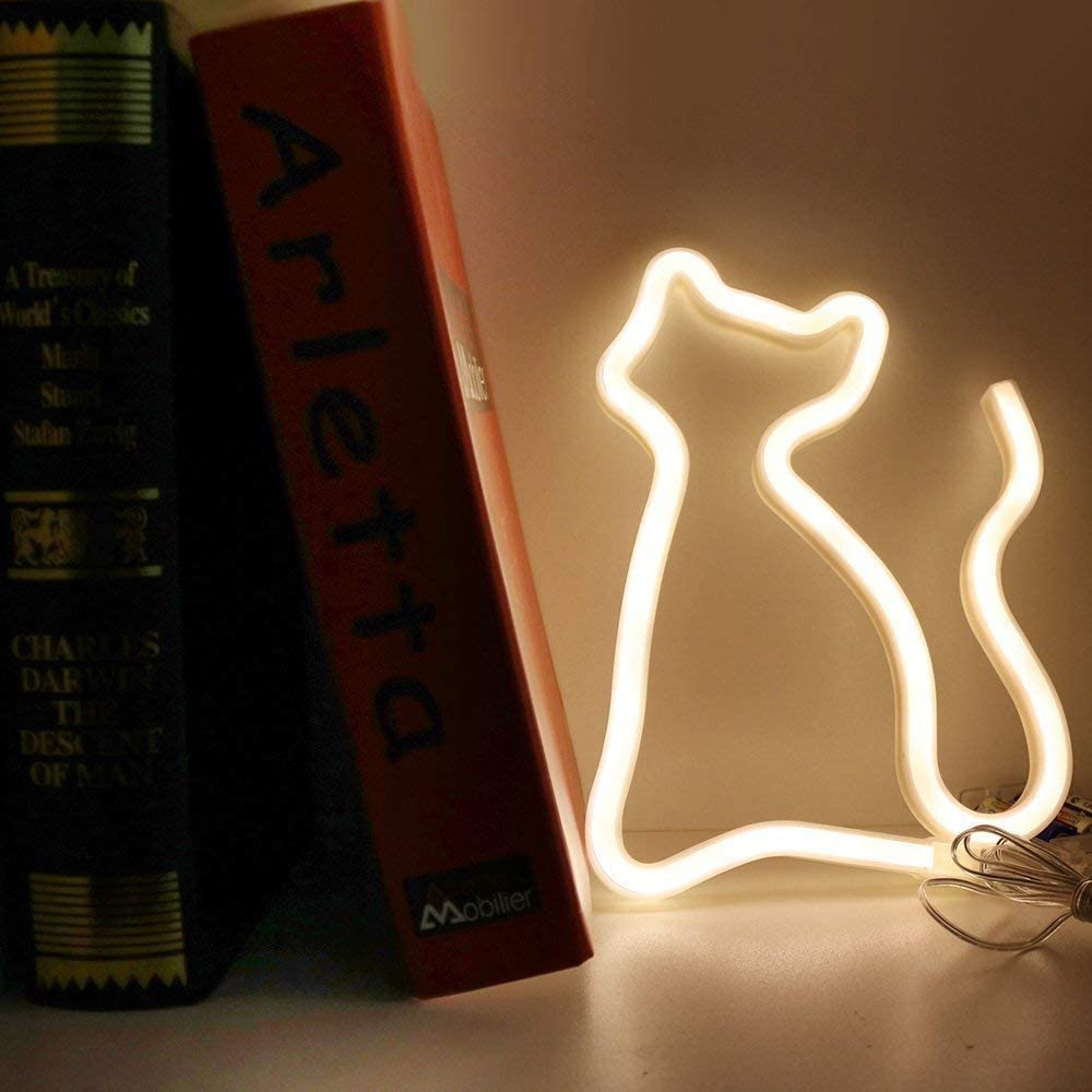 Cat Shape Cute Neon Lights LED Warm white Cat Light Night Light for Kids Room Decorative Light Baby Birthday